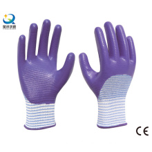 13G Polyester Zebra-Stripe, Natrile Half Coated Glove Labor Protective Safety Work Gloves (N6042)